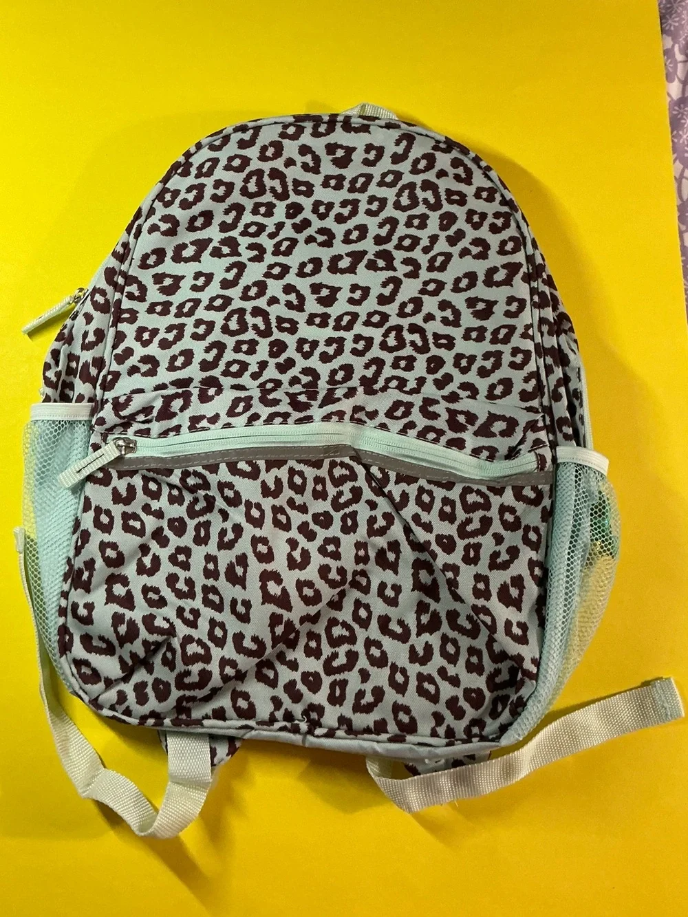 Leopard Print Mint Green  Backpack - Light Blue and Brown